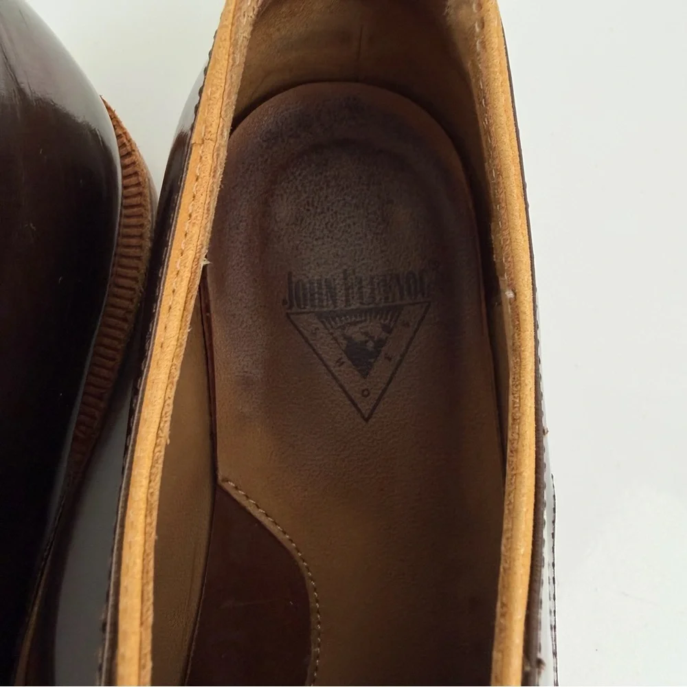 John Fluevog Brown and Dark Brown Leather Slip-On Shoes